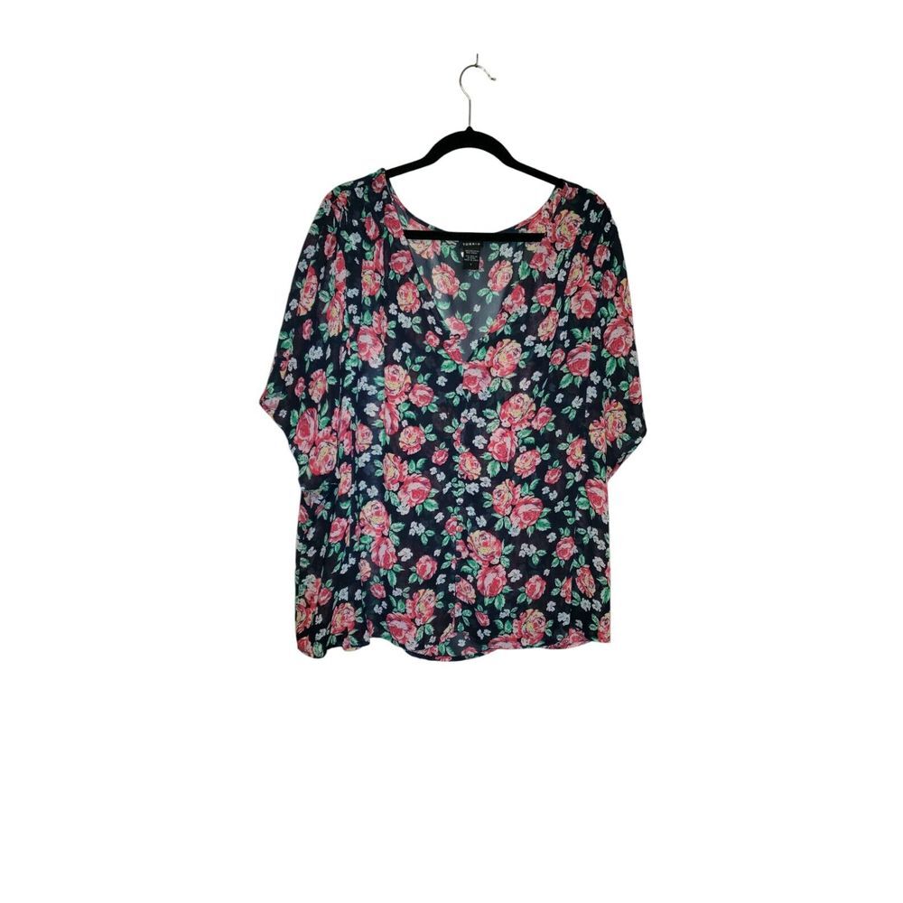 Torrid Blouse Size 3 24 Floral Flowy Gauze Short Sleeveโ Event Party Semi Sheer